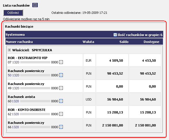 Rysunek 21 CHB Rachunki Lista rachunków Ekran nowo dodanego pracownika UWAGA!!! Przypisanie rachunków do nazwy i wybór podstawowej odbywa się w menu: CHB Rachunki Grupy rachunków.