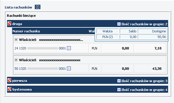 Rysunek 25 CHB Rachunki Lista rachunków (Ilości rachunków w grupie) opis. Do kaŝdego rachunku UŜytkownik moŝe dodać swój własny, widziany tylko przez siebie 1.