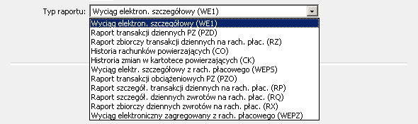 Rysunek 35 CHB Rachunki Raporty Wyciągi Nazwa grupy: (menu) Lista numerów rachunków dostępnych w grupie.