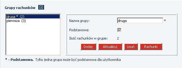 Rysunek 39 CHB Rachunki Grupy rachunków Dodaj Aktualizuj Usuń Rachunki Rysunek 40. CHB Rachunki Grupy rachunków przypisana grupa podstawowa.