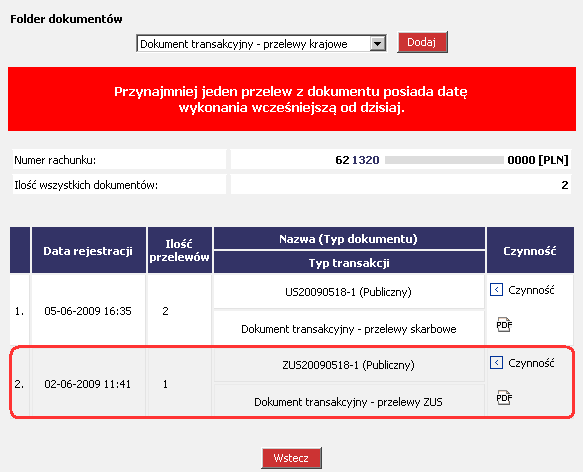 Rysunek 95 CHB Transakcje Folder dokumentów Wyślij (Komunikat) Dokument zostanie przeniesiony do CHB Transakcje Autoryzacja zleceń.