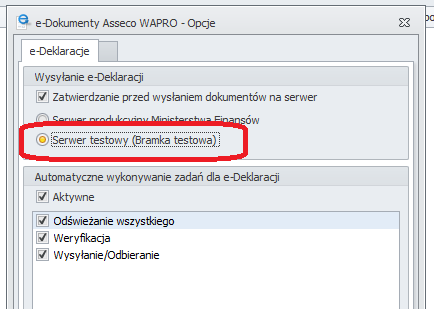 V. Dodatkowe informacje przydatne w procesie wysyłki e-deklaracji. 11 Serwer testowy a serwer produkcyjny Ministerstwo finansów umożliwia wysyłkę deklaracji podatkowych w trybie testowym.