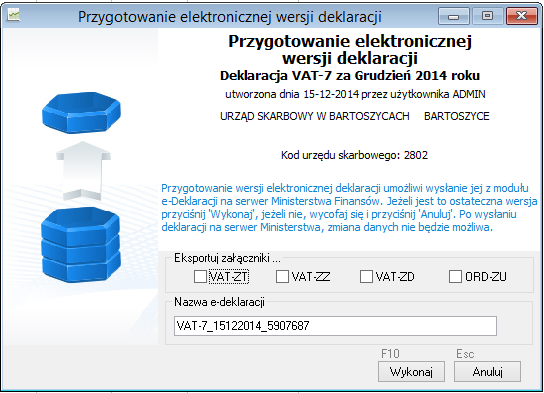 4 7. Mając stworzoną deklarację podatkową w programie WF-FaKir możemy ją przesłać do modułu e- Deklaracje w celu jej dalszego procesowania. Aby to uczynić wciskamy przycisk e-deklaracja: 8.