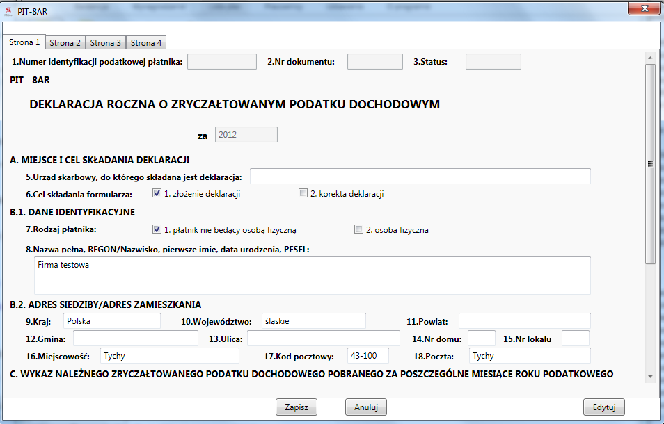 79 PIT-8AR formularz PIT-8AR czyli deklaracja roczną o zryczałtowanym podatku dochodowym od osób fizycznych.