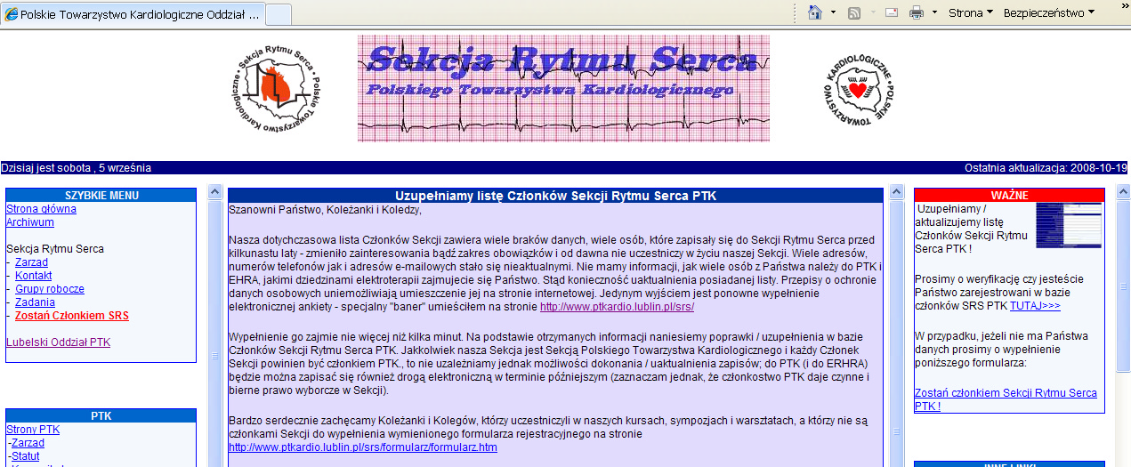 6. Najważniejsze 1 3 sukcesy/dokonania Sekcji w okresie sprawozdawczym (max 1 strona) A. Działania organizacyjne na poziomie Zarządu Sekcji Rytmu Serca PTK a.