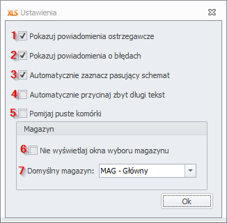 4.2 Ustawienie modułu Dokumenty 1) Wyłączenie tej opcji powoduje, że nie będą więcej pokazywane wiadomości ostrzegawcze przed importowaniem. 2) Wyłączenie tej opcji wyłącza raportowanie o błędach.