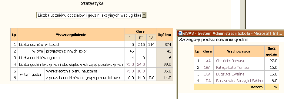 Arkusz organizacyjny moŝliwości Elektroniczny system administracji szkołą