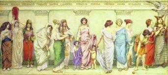 "Wielkie kobiety antyku" obraz angielskiego malarza Fredericka Dudleya Walenna (1869-1939) Już w starożytnej Grecji, a więc od początków historycznego rozwoju filozofii, kobieta znajdowała się na