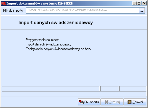 Archiwum raportów w module Refundacje Przerwij przerywa import umowy, Zapisz raport zapisuje do pliku raport z przebiegu importu, Zamknij zamyka okno importu.