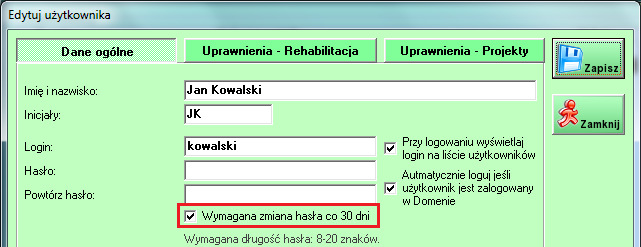 11 1.6. Okresowa zmiana hasła Wszystkie konta Administratorów wymagają zmiany hasła co 30 dni.