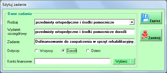 Dla zadań, w których osobno są rozliczani dorośli i dzieci, należy utworzyć dwa osobne wpisy