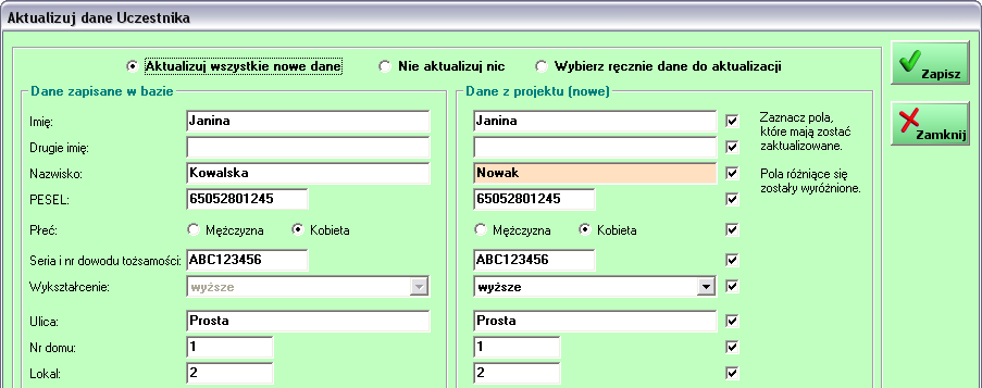 90 Otworzy się moduł Aktualizuj dane Uczestnika.
