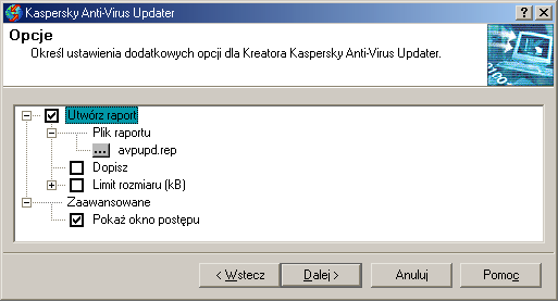 KASPERSKY AV UPDATER Rysunek 49. Okno Opcje programu Kaspersky AV Updater Utwórz raport Tworzenie raportu zawierającego informacje o procesie uaktualniania.