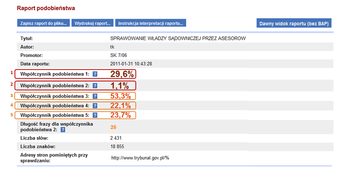 Instrukcja interpretacji Raportu podobieństwa serwisu Plagiat.