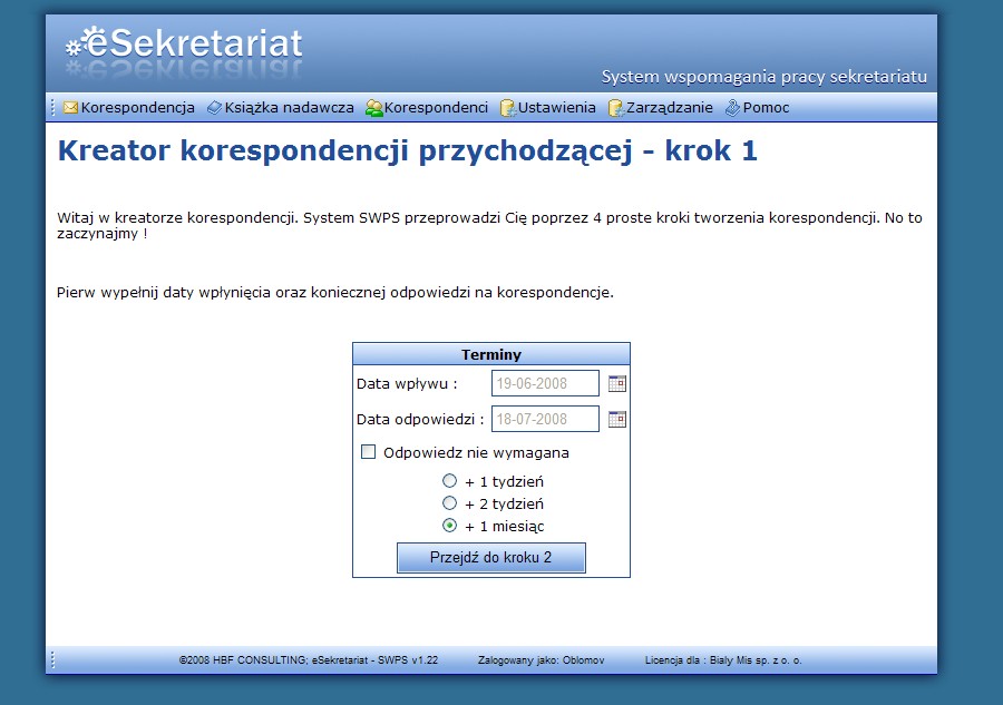 Jeśli na liście korespondentów nie znalazłeś odpowiedniej pozycji, skorzystaj z kreatora nowych korespondentów - dodawanie do bazy danych nowych korespondentów omówione