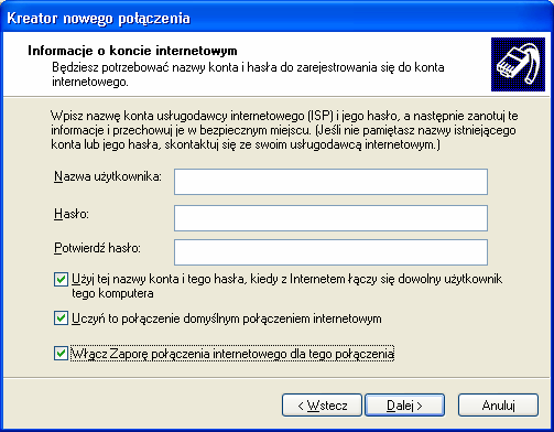 9. Podaj nazwę połączenia (np. moje ulubione połączenie internetowe) i naciśnij przycisk Dalej. 10.