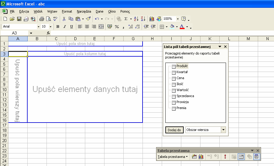 pól! W kolejnym kroku decydujemy, gdzie ma być umieszczona tabela przestawna w nowym arkuszu (najczęściej) czy też obok