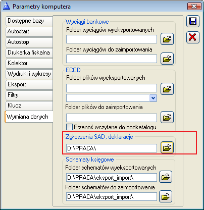 Rys. 9.30 Konfiguracja komputera, zakładka: Wymiana danych. Do wysłania deklaracji elektronicznej służy przycisk [Wysyłanie deklaracji do portalu MF].