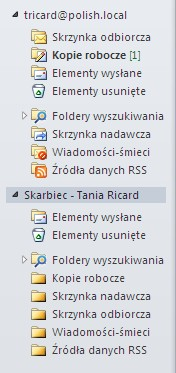 10 Wprowadzenie do programu Symantec Enterprise Vault Funkcja skarbca wirtualnego w przypadku użytkowników programu Outlook Ilustracja 1-1 Przykład skarbca wirtualnego Zawartość wybranego skarbca