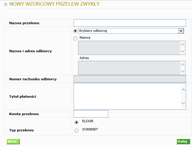 *opcja niedostępna w przypadku ograniczonej funkcjonalności (autoryzacja dyspozycji hasłem stałym).