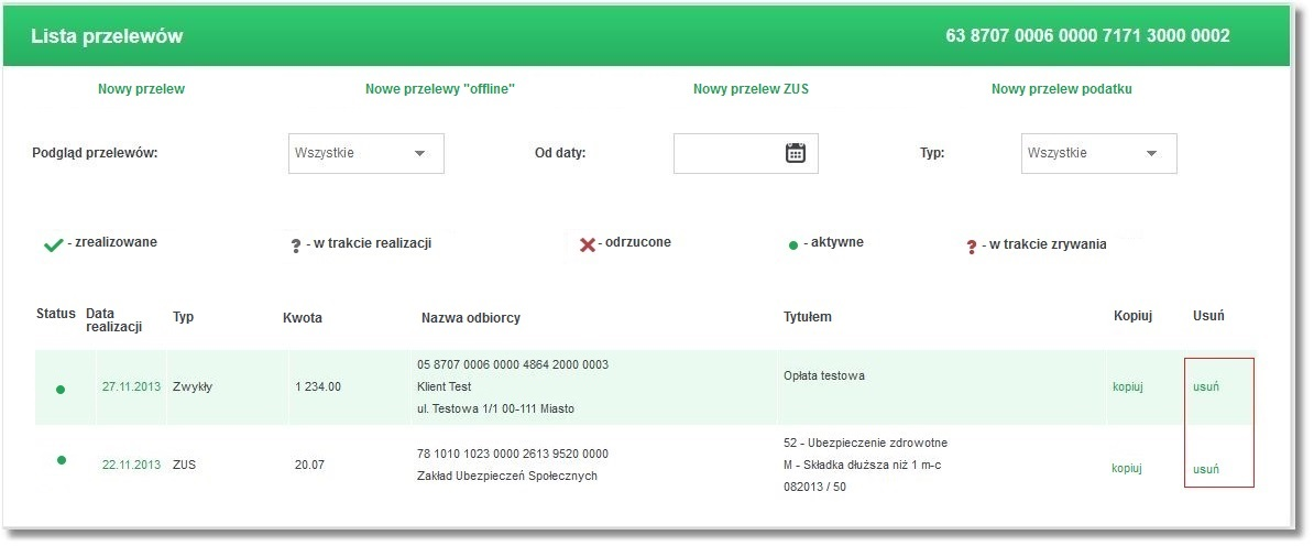Rozdział 10 Przelewy Odnośnik kopiuj dostępny jest dla wszystkich statusów przelewów. 10.11.