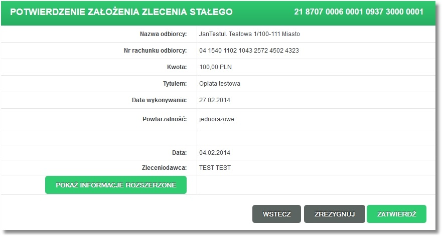 Rozdział 12 Zlecenia stałe W celu zatwierdzenia akcji definiowania zlecenia stałego, dla którego