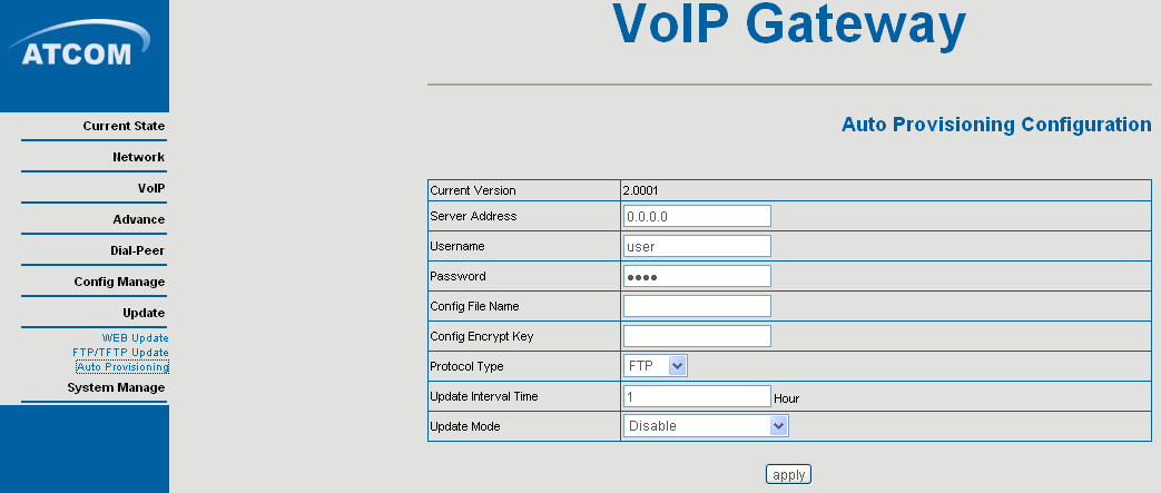 2.8.3 Auto update - Automatyczna aktualizacja Bramka AG 198 wspiera automatyczne aktualizacje z uŝyciem serwera FTP/TFTP.