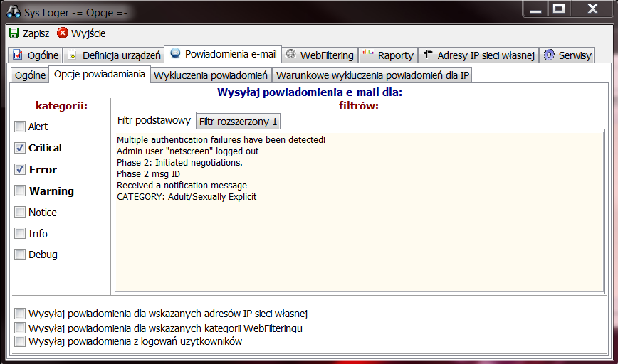 będą wykorzystywane w większości modułów w zakresie powiadamiania pocztą e-mail (chyba, że zostały zdefiniowane dodatkowe opcje).