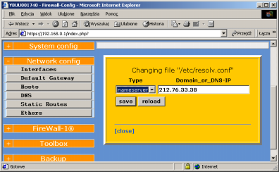 3. Weryfikujemy i w razie potrzeby wprowadzamy lokalną konfigurację DNS (/etc/hosts) Network config Hosts 4. Ustalamy konfigurację DNS (/etc/resolv.