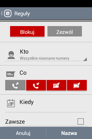 6 Filtr SMS-ów i połączeń 61 Reguły Aby dodać nową kartę regułę, należy nacisnąć ikonę Dodatkowe informacje na temat tworzenia nowej reguły można znaleźć w niniejszym rozdziale 12 Aby usunąć