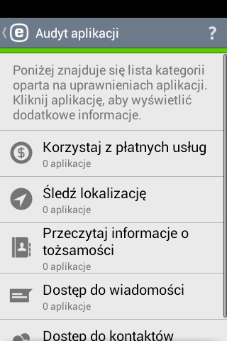 8 Audyt zabezpieczeń 82 Audyt aplikacji Audyt zabezpieczeń pomaga w nadzorowaniu i zmianie ważnych ustawień urządzenia oraz uprawnień zainstalowanych aplikacji, aby uniknąć zagrożeń bezpieczeństwa