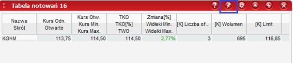 6. Dostosowywanie tabeli notowań Istnieje możliwość odpięcia tabeli notowań od aplikacji M@klerPlus. Działają wtedy jako osobne okno, którego kształt i położenie można dowolnie modyfikować.