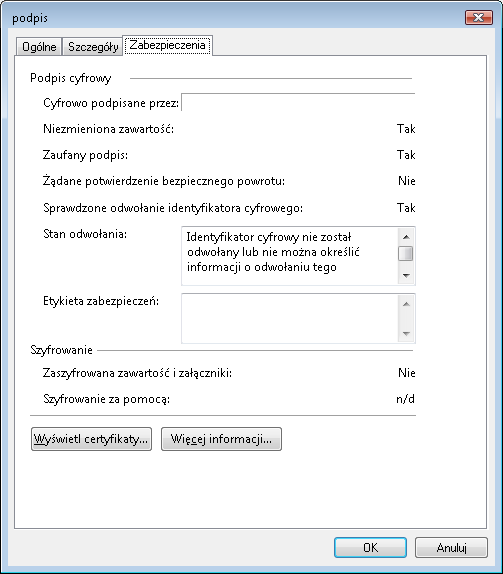 2. W celu sprawdzenia certyfikatu nadawcy, kliknij dwukrotnie na ikonę kotyliona.