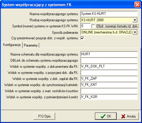 Rysunek 1 Nazwa współpracującego systemu nazwa pod jaką będzie funkcjonowało powiązanie w systemie Rodzaj współpracującego systemu - typ systemu do jakiego się będziemy podłączać (domyślnie jest juŝ