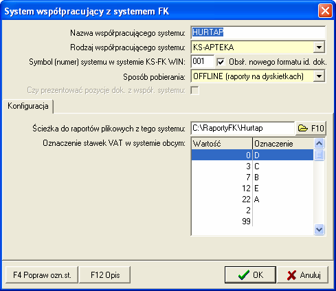 Konfiguracja połączenia OFFLINE (Rysunek 3) Rysunek 3 ŚcieŜka do raportów plikowych z tego systemu - F10 wybiera ścieŝkę do pliku z exportem danych z obcego