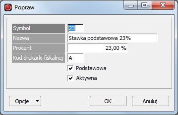 13: Okno przeglądania kartoteki stawek