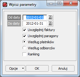 Rysunek 8.5: Okno edycji parametrów zestawienia sprzedaży wg kontrahentów Tabela 8.