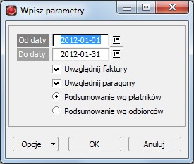 7: Okno edycji parametrów zestawienia sprzedaży wg materiałów (usług) Tabela 8.