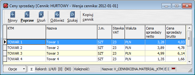 Uwaga! Niezaakceptowane wersje cenników są pomijane przy automatycznym podpowiadaniu ceny na dokumentach sprzedaży, dlatego każdą obowiązującą wersję cennika należy zaakceptować.