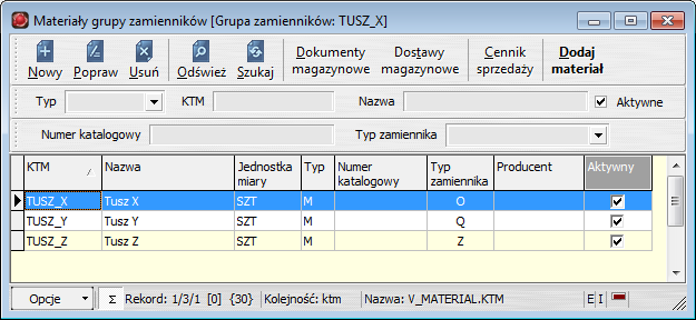 Tabela 5.19: pól kartoteki grup zamienników Symbol Unikalny symbol grupy zamienników. Może to być dowolny ciąg znaków identyfikujący grupę, np.