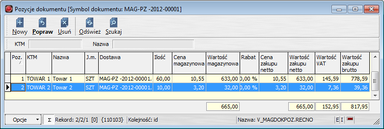 pola Kurs. Kurs Kurs waluty, w której jest wystawiany dokument WZ. pola Waluta. Dokument dostawy Symbol dokumentu dostawy, na podstawie którego wystawiany jest dokument PZ.