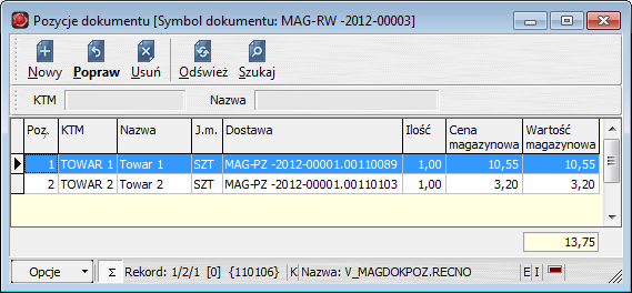 Tworzenie pozycji dokumentu magazynowego Magazyn» Dokumenty» Dokumenty magazynowe» Pozycje Po utworzeniu nagłówka dokumentu magazynowego, który to proces został opisany wyżej, należy wywołać funkcję