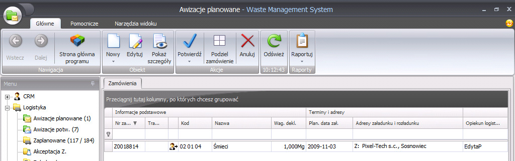 4.2.1. Awizacje planowane Awizacje planowane to pierwszy etap złożenia zamówienia zarówno przez pracownika działu handlowego jak i kontrahenta poprzez serwis internetowy.
