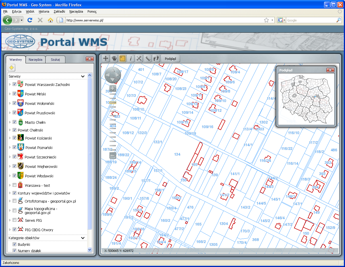 Dostępne serwisy WMS z danymi ewidencyjnymi 2011-09-06