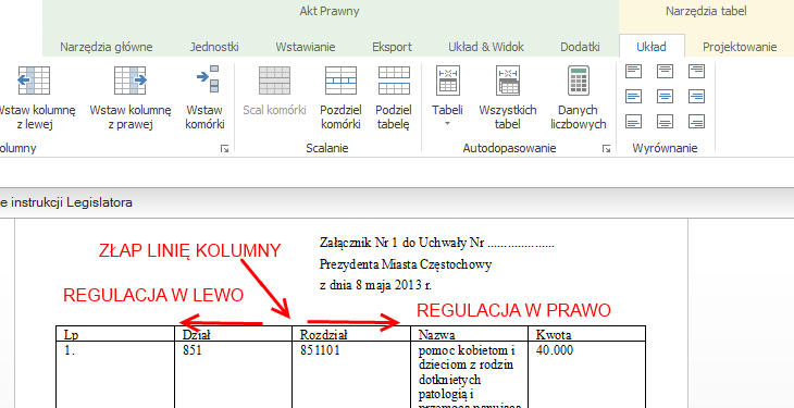 Modyfikacje na tabeli 1.