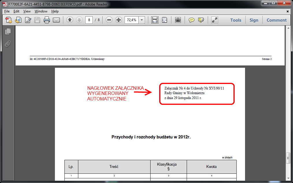 Dodatkowo edytor ma wbudowane mechanizmy pozwalające na generowanie nagłówka załącznika również na pliku PDF. Dzięki temu dodając załącznik binarny nie musi on posiadać nagłówka załącznika.