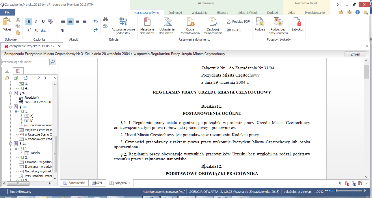Następnie zaznaczamy treść załącznika pierwszego w aplikacji, z której przeklejamy jego treść i kopiujemy go: Po wklejeniu otrzymamy następujący efekt: Analogicznie możemy utworzyć