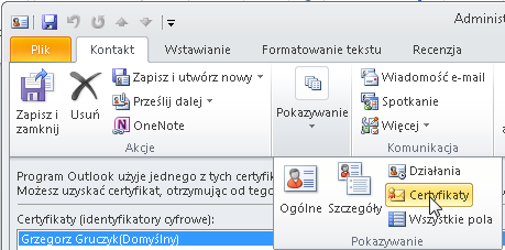 5. Instalacja certyfikatów innych osób Jeżeli chcemy zainstalować certyfikaty innych osób, po to, aby móc weryfikować ich podpisy elektroniczne lub szyfrować wysyłane do nich wiadomości, należy