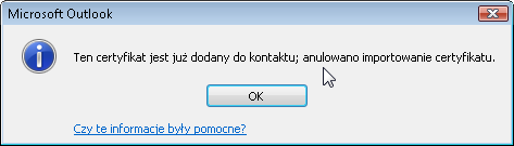 Rysunek 46: Wybór certyfikatu innej osoby z listy Powracamy automatycznie do zakładki Certyfikaty. Zaimportowany certyfikat zostanie umieszczony w polu Certyfikaty (identyfikatory cyfrowe).