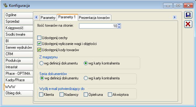 Rysunek 16.13 Konfiguracja, zakładka SprzedaŜ, Parametry2: ustawienia SMTP.